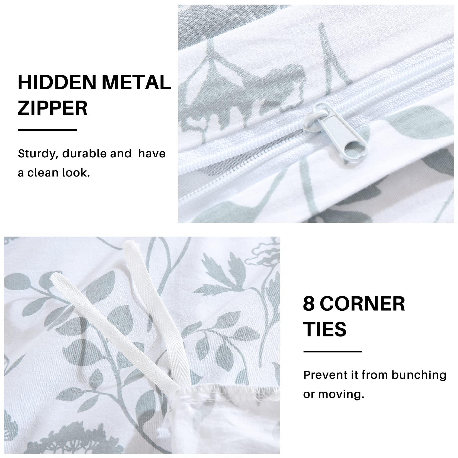 CozyQQ Cotton Duvet Cover King - 100% Cotton 400TC Soft Lightweight Summer King Duvet Cover Set, 3 PCS Floral Bedding Set, 1 King Duvet Cover & 2 Pillow Shams (104"x90", No Comforter)