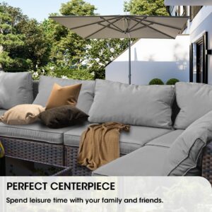 Grezone Patio Furniture Sets 7 Pieces with Fire Pit Table Patio Sectional Outdoor Furniture Sofa Chairs Set PE Rattan Wicker Couch Conversation Set with No-Slip Cushions Waterproof Covers Grey