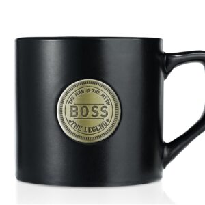 Onebttl Boss Gifts Coffee Mug for Men, Ceramic Mug with Golden Badge, 15oz/450ml Mug for Boss Day, Christmas, Retirement - Man Myth Legend