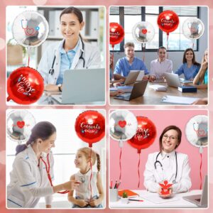 Whaline 24Pcs Nurse Graduation Balloons Set Congrats Nurse Party Balloons 18 Inch Red Silver Graduation Foil Balloons for Graduation Party Supplies Home School Backdrop Decorations