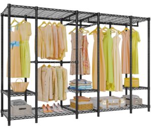 vipek v50i extra large portable closet rack bedroom armoire freestanding wardrobe closet, heavy duty clothes rack multi-functional metal clothing rack for hanging clothes, max load 1300lbs, black