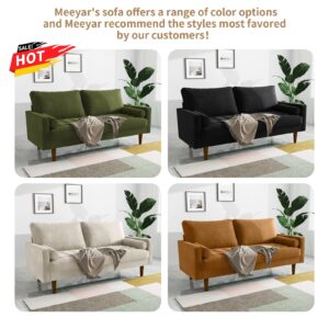 Meeyar 70 Inch Velvet Sofa, Comfy 3 Seater Loveseat Sofa Couch with Tufted Seat, Mid-Century Modern Upholstered with Two Throw Pillows, Couches for Living Room, Bedroom, Apartment, Olive Green