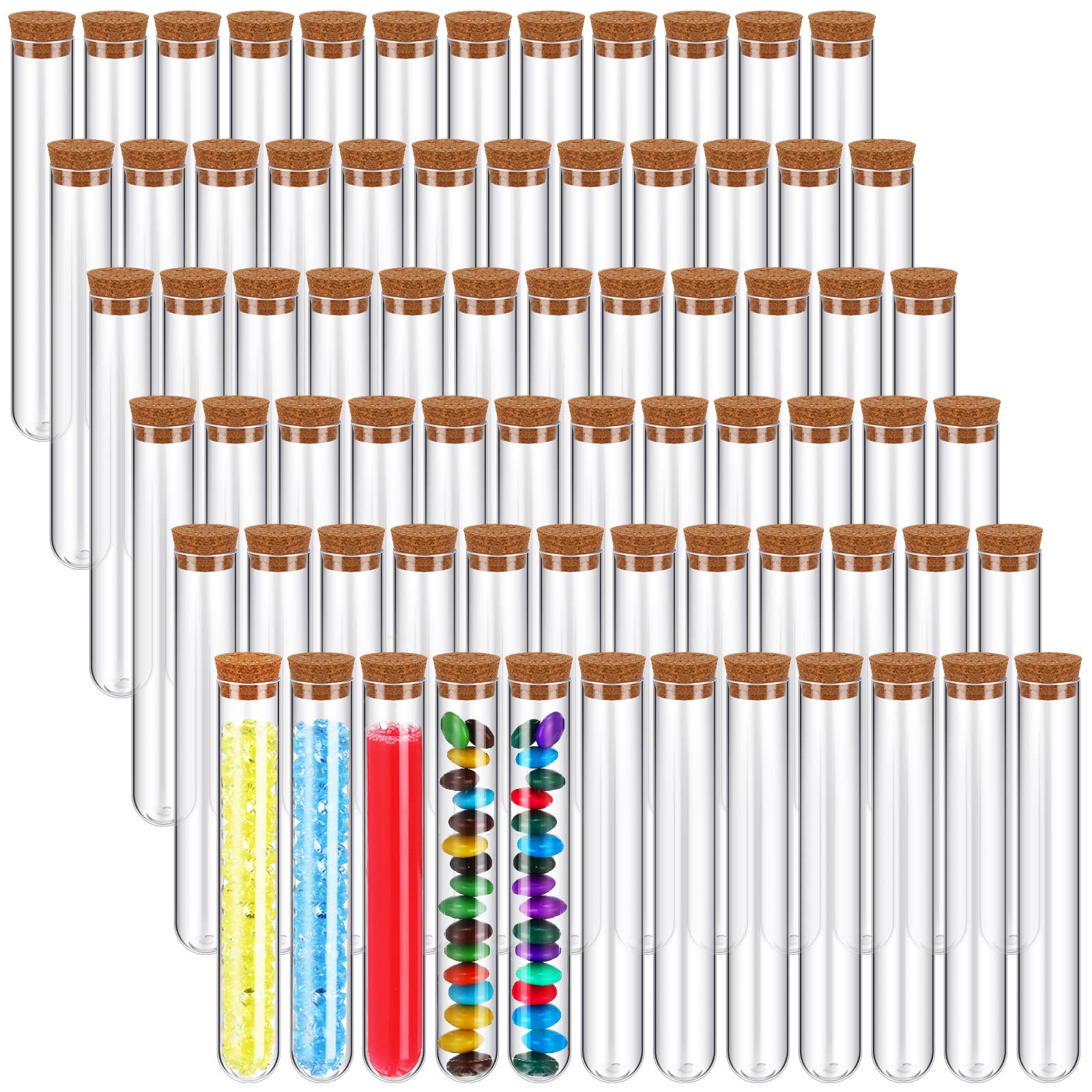 Hoteam 200 Pcs Clear Plastic Test Tubes with Cork Stoppers 10ml Small Test Tubes with Lids Plastic Bottles Plant Propagation Tubes for Seal and Storage Jewelry Seed Bead Powder, Lab Use or Decoration