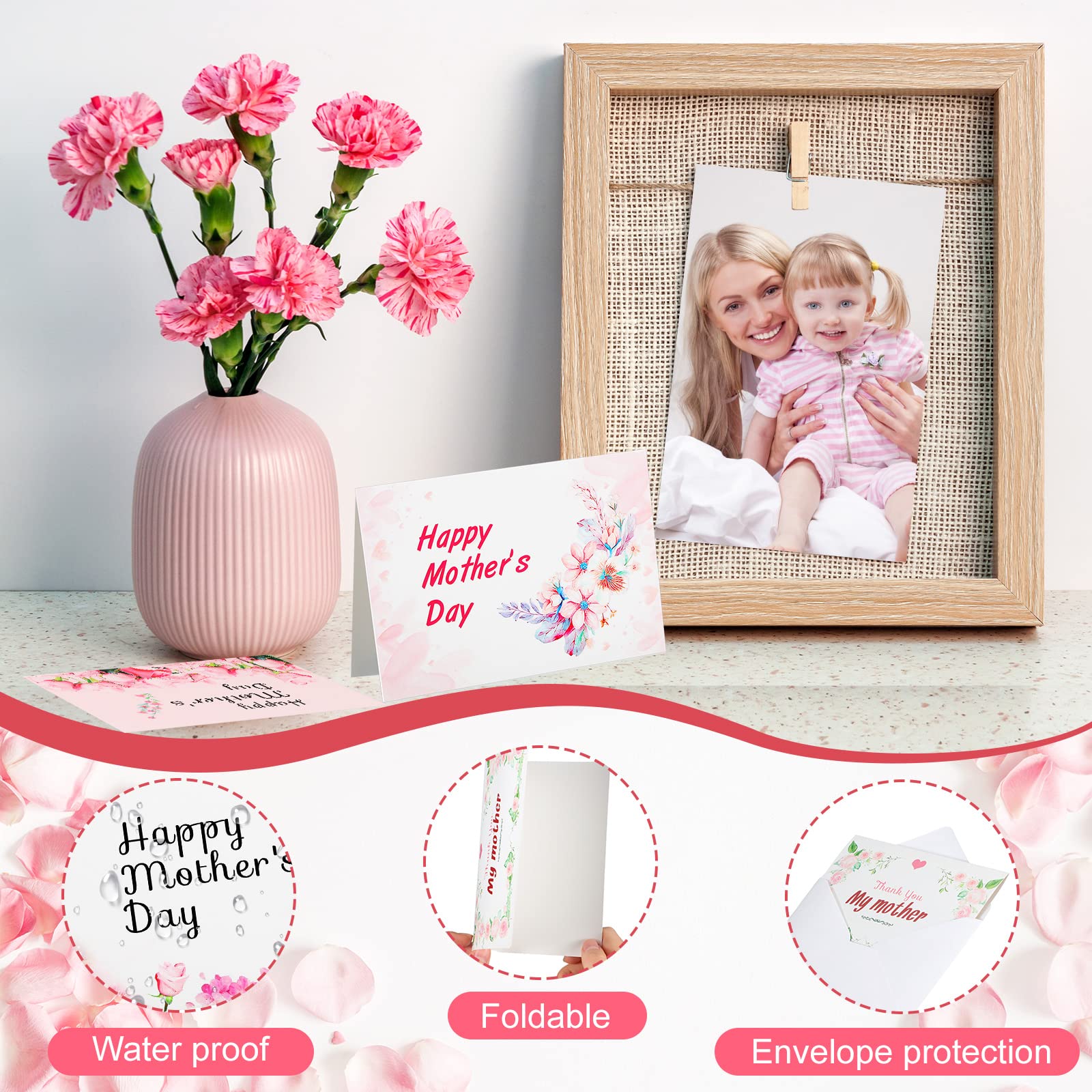 Faccito 24 Sets Mother's Day Greeting Cards with Envelopes Stickers Mother's Day Cards Bulk 5.9 x 3.9 Inches Mother Birthday Card 6 Assorted Happy Mother's Day Loving Small Note Card for Birthday Gift