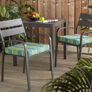 Greendale Home Fashions Outdoor 18-inch Square Reversible Seat Cushion, Belize Stripe 2 Count