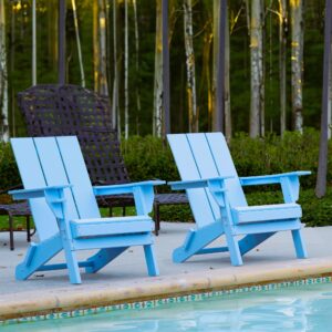 RESINTEAK Folding Adirondack Chair with Cup Holder - Extra Wide Comfort Seat, Patio Furniture for Outdoor Fire Pit, Deck, & Backyard, Newport Collection (Blue)