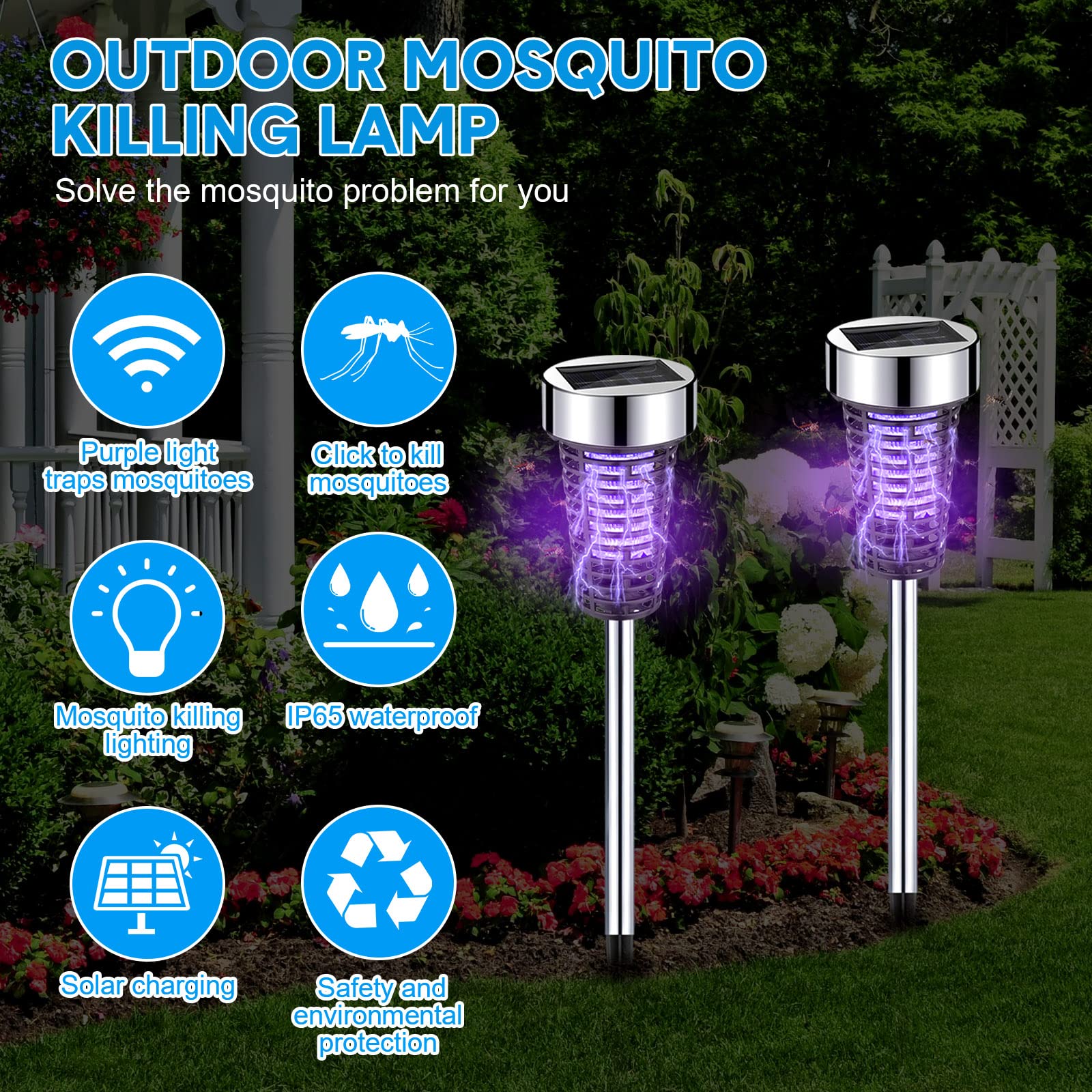 Qualirey 4 Pack Solar Bug Zapper Outdoor Mosquito Waterproof LED Light Mosquito Repellent/Killer Bug Zapper for Indoor Outdoor Patio Yard