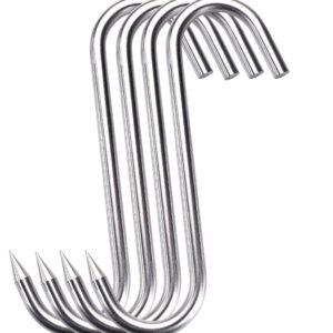 HONSHEN 12mm Heavy Duty Meat Hooks,10 inch Stainless Steel S-Hooks Meat Processing Butcher Hook, Pack of 4