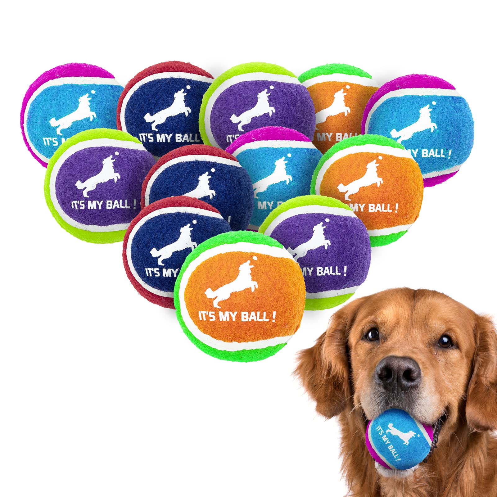 EXPAWLORER Squeaky Tennis Balls for Dogs-12 Pack High Elastic Dog Balls for Aggressive Chewers,Interactive Dog Chew Toys for Training, Fetching, Chewing, Playing for Dogs Christmas Toys