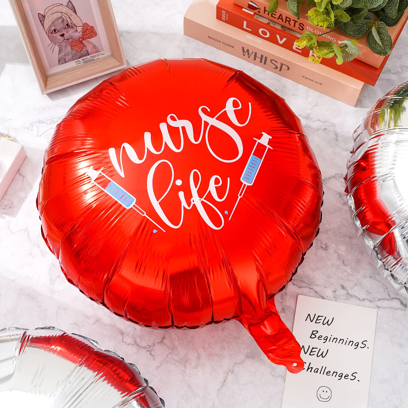 Whaline 24Pcs Nurse Graduation Balloons Set Congrats Nurse Party Balloons 18 Inch Red Silver Graduation Foil Balloons for Graduation Party Supplies Home School Backdrop Decorations