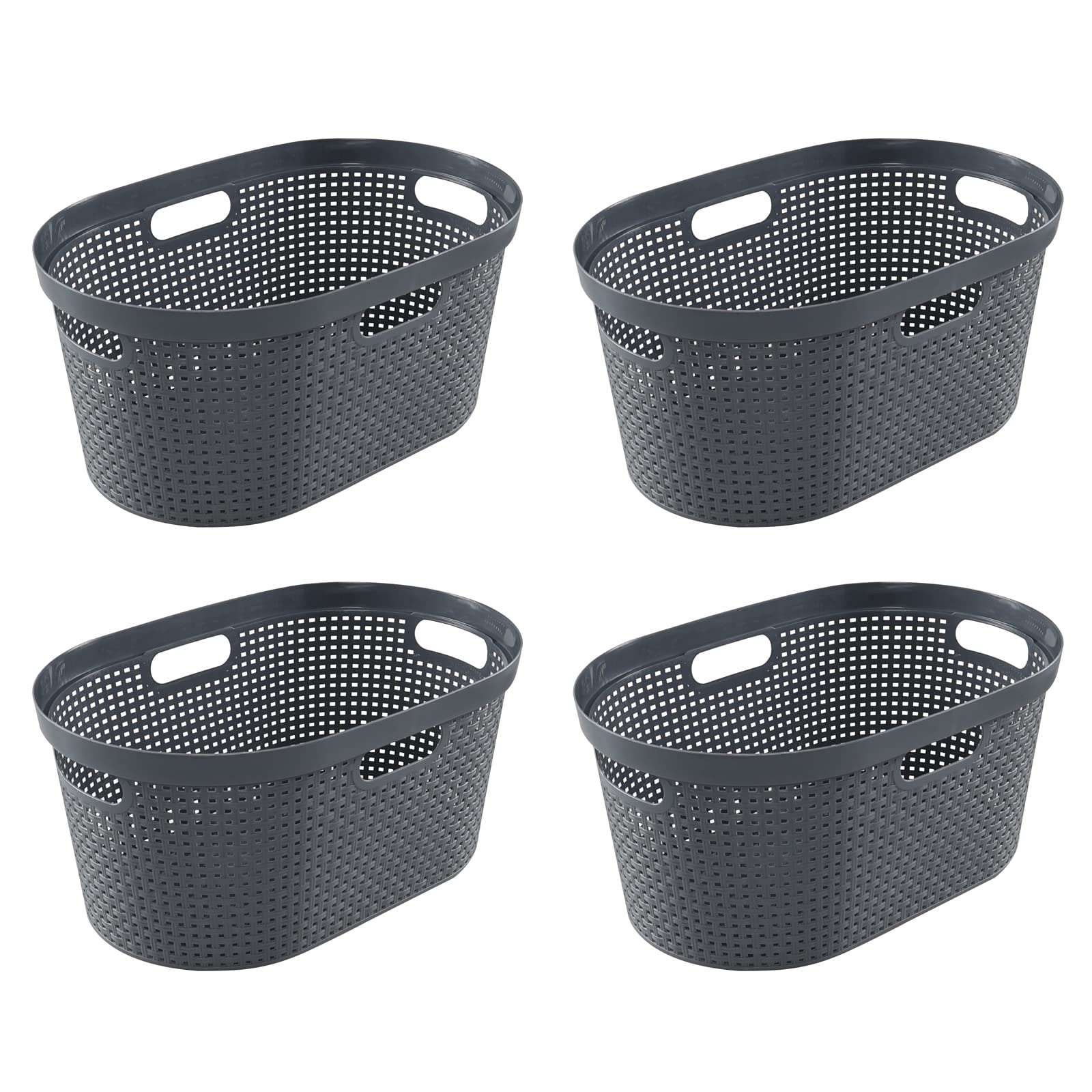 Vababa 4 Pack 40 Liter Plastic Laundry Basket with Cut-Out Handles, Gray