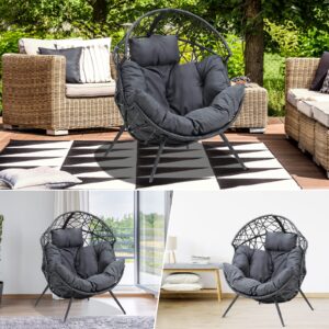 STRPRETTY BASIC Egg Chair - Outdoor Patio Egg Chair Indoor Wicker Egg Chair Basket Lounger Chair with Cushion and Stand for Living Room Patio Backyard (Dark Gray)