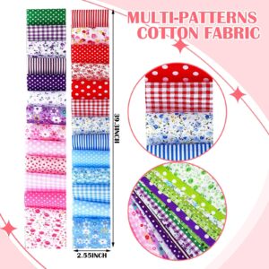 Moukeren 100 Pcs Floral Fabric Quilting Strips Colorful Cotton Fabric Patchwork Fabric Roll up 2.55 Inch Precut Plain Weave Fabric for DIY Craft Sewing(Stripe)