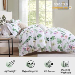 Bedduvit Botanical Duvet Cover King - White and Grey Floral King Duvet Cover Set,Breathable Minimalism Patterned Summer Duvet Cover King with Zipper Closure & 8 Ties (104"x90", No Comforter)