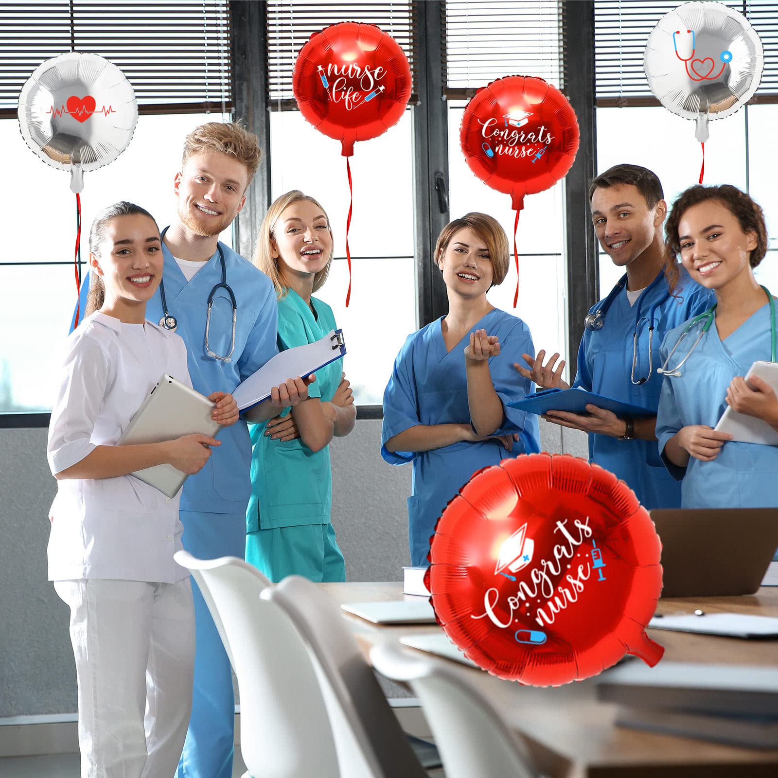 Whaline 24Pcs Nurse Graduation Balloons Set Congrats Nurse Party Balloons 18 Inch Red Silver Graduation Foil Balloons for Graduation Party Supplies Home School Backdrop Decorations