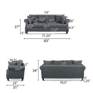 Christopher Knight Home Manbow Pillowback 3 Seater Sofa with Nailhead Trim - Charcoal/Dark Brown