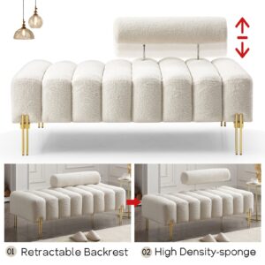 NIOIIKIT 53.2" Modern Loveseat Sofa Couch, Upholstered Accent Sofa with Golden Legs and Adjustable Backrest, Small Teddy Fleece Couches for Bedroom, Living Room, Compact Small Space (Beige)