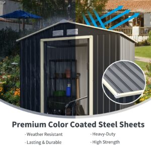 Goplus Outdoor Storage Shed, 7' X 4' Metal Garden Shed with 4 Vents & Double Sliding Door, Utility Tool Shed Storage House for Backyard, Patio, Lawn