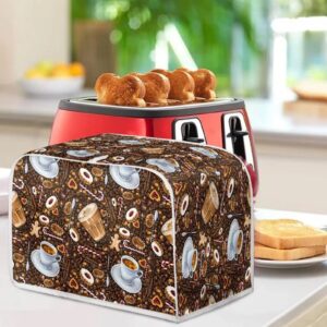 Talayituse Coffee Print Toaster Cover 4 Slice Wide Slot, Lightweight Toaster Cover Dust Protection Washable Appliance Bag Bread Maker Cover