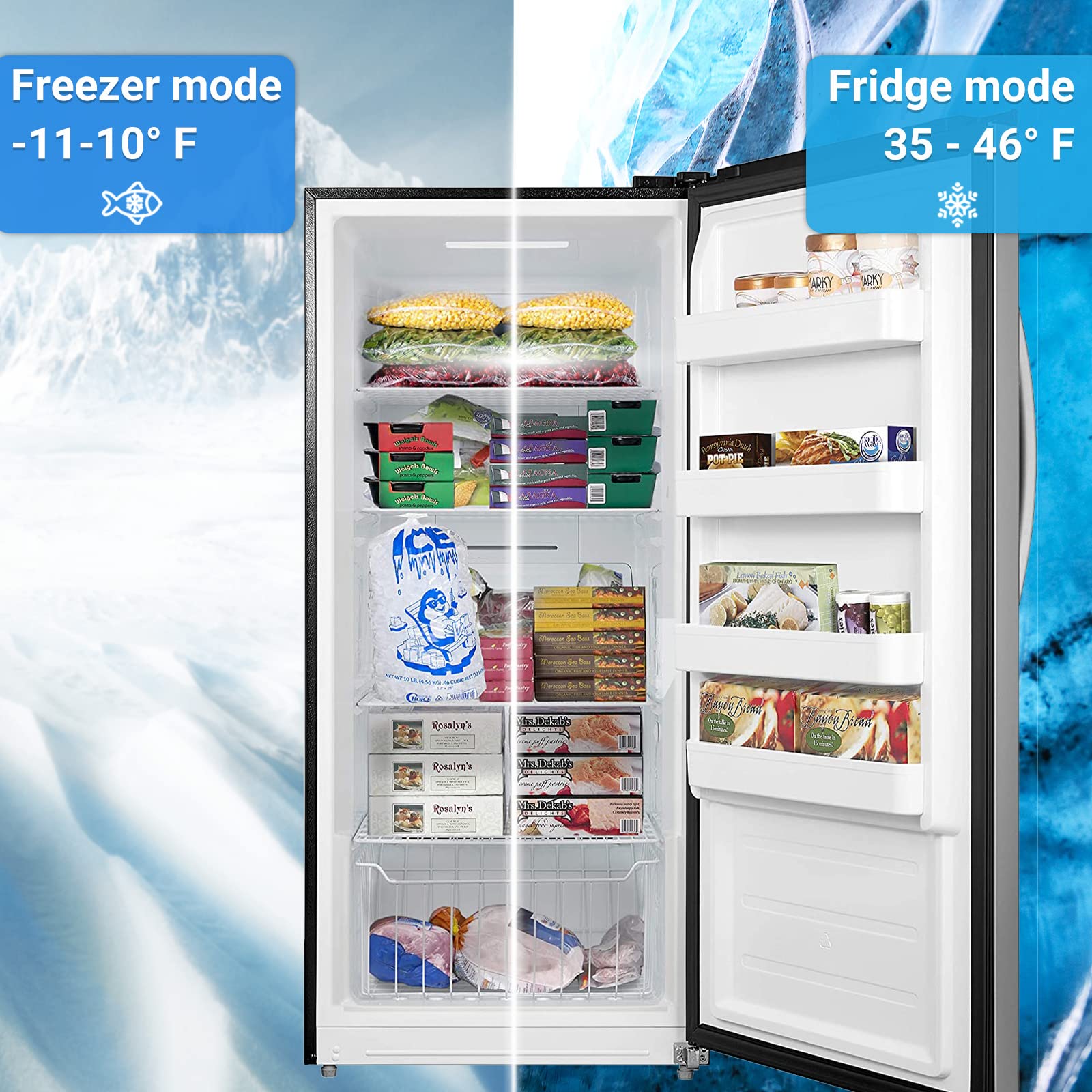 Techomey 17 Cu.Ft Upright Freezer, Stand Up Freezer Frost Free, Convertible Freezer/Refrigerator, Garage Freezer with Single Door, Quick Freeze, Stainless Steel