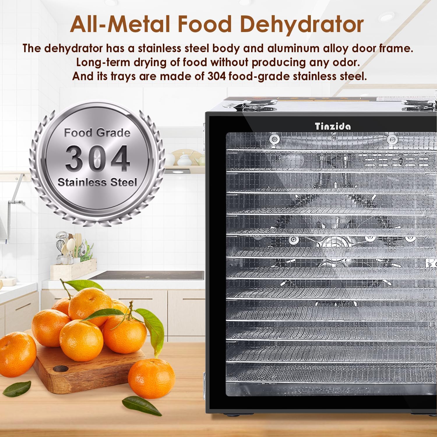 Tinzida Food Dehydrator Machine, 12 Stainless Steel Trays, Dehydrators For Jerky, Meat, Fruit, Pet Treats, Vegetables, Herb, 194ºF Temperature Control, 24H Timer, Safety Over-Heat Protection