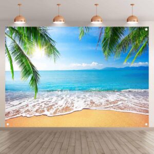 ZTHMOE 7x5ft Fabric Summer Hawaii Beach Photography Backdrop Tropical Seaside Palm Trees Background Luau Aloha Baby Shower Party Decoration Banner Photo Booth