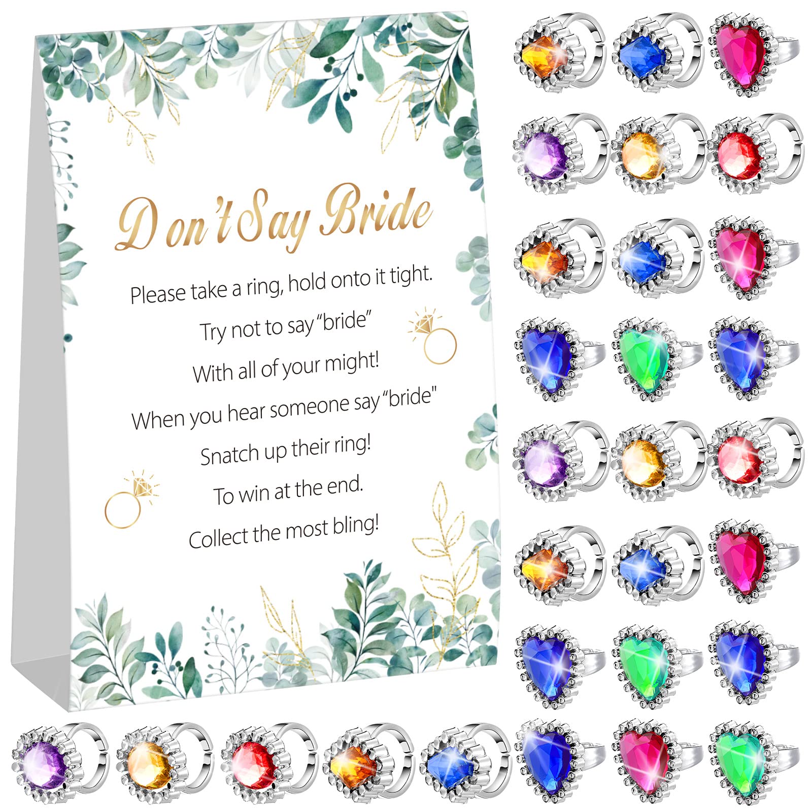 Geosar Ring Game Put a Ring on It Bridal Shower Games with Rings Dont Say Bride Game Rules and 60 Plastic Rings Bridal Shower Favors for Guests Wedding Shower Games(Colorful, Plant)