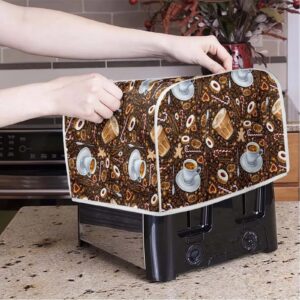 Talayituse Coffee Print Toaster Cover 4 Slice Wide Slot, Lightweight Toaster Cover Dust Protection Washable Appliance Bag Bread Maker Cover