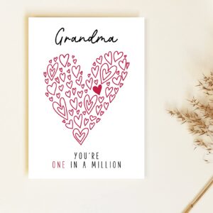 Yanashop88 Grandma You're One In A Million Card - Grandma Birthday Card - Thank You Greeting Card - Card For Her - Anniversary Card - Mother's Day Card - Thank You Card - I Love You Grandma Card