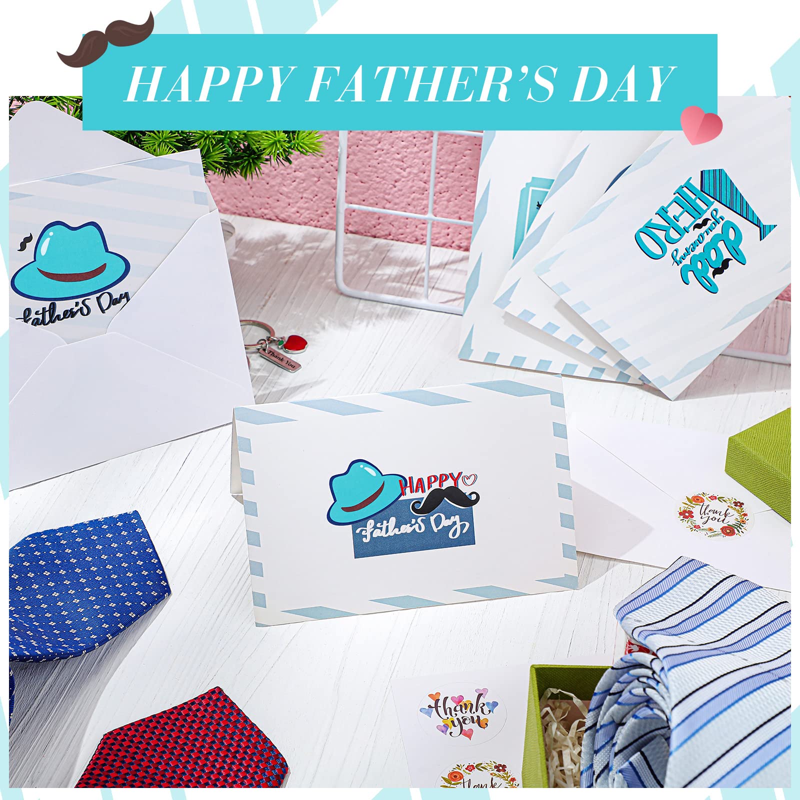 Lincia 24 Sets Father's Day Card Happy Father's Day Greeting Cards with Envelopes and Stickers 5.9 x 3.9 Inch 6 Assorted Father's Day Note Card for Dad Father's Day Birthday Gifts Favors