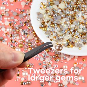 ASTARON 50g Mix Flatback Rhinestones Half Pearls for Craft Mixed Size 3mm-10mm Flat Back Rhinestones for Crafts Flatback Pearls for DIY Tumblers Mugs Nail Art Shoes Clothes (Champagne Gold Series)