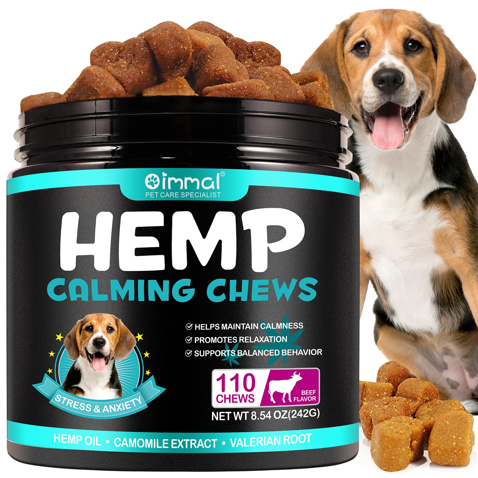 Calming Chews for Dogs, Dog Calming Treats Anxiety Relief 100% Golden Ratio of Natural Ingredients Calming Dog Treats, Aid with Separation, Barking, Stress Relief, Thunderstorms (Beef - 110 Chews)