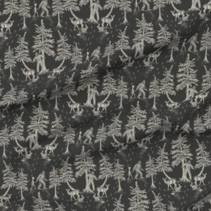 Spoonflower Fabric - Sasquatch Cryptids Charcoal Gray Cryptozoology Aliens Printed on Petal Signature Cotton Fabric Fat Quarter - Sewing Quilting Apparel Crafts Decor