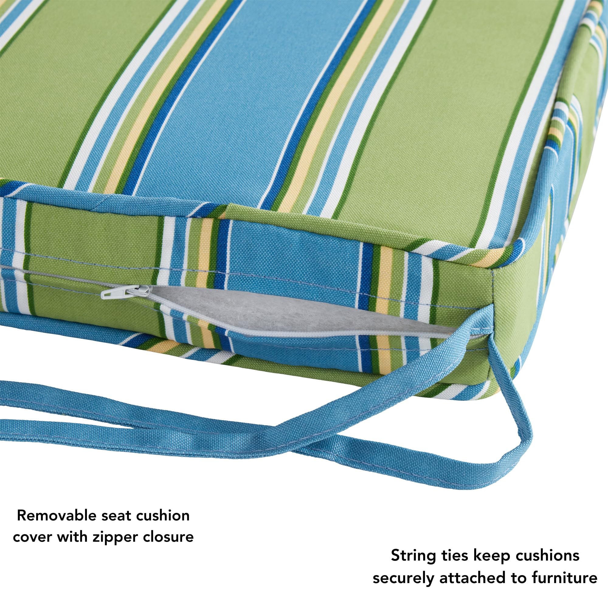 Greendale Home Fashions Outdoor 18-inch Square Reversible Seat Cushion, Belize Stripe 2 Count