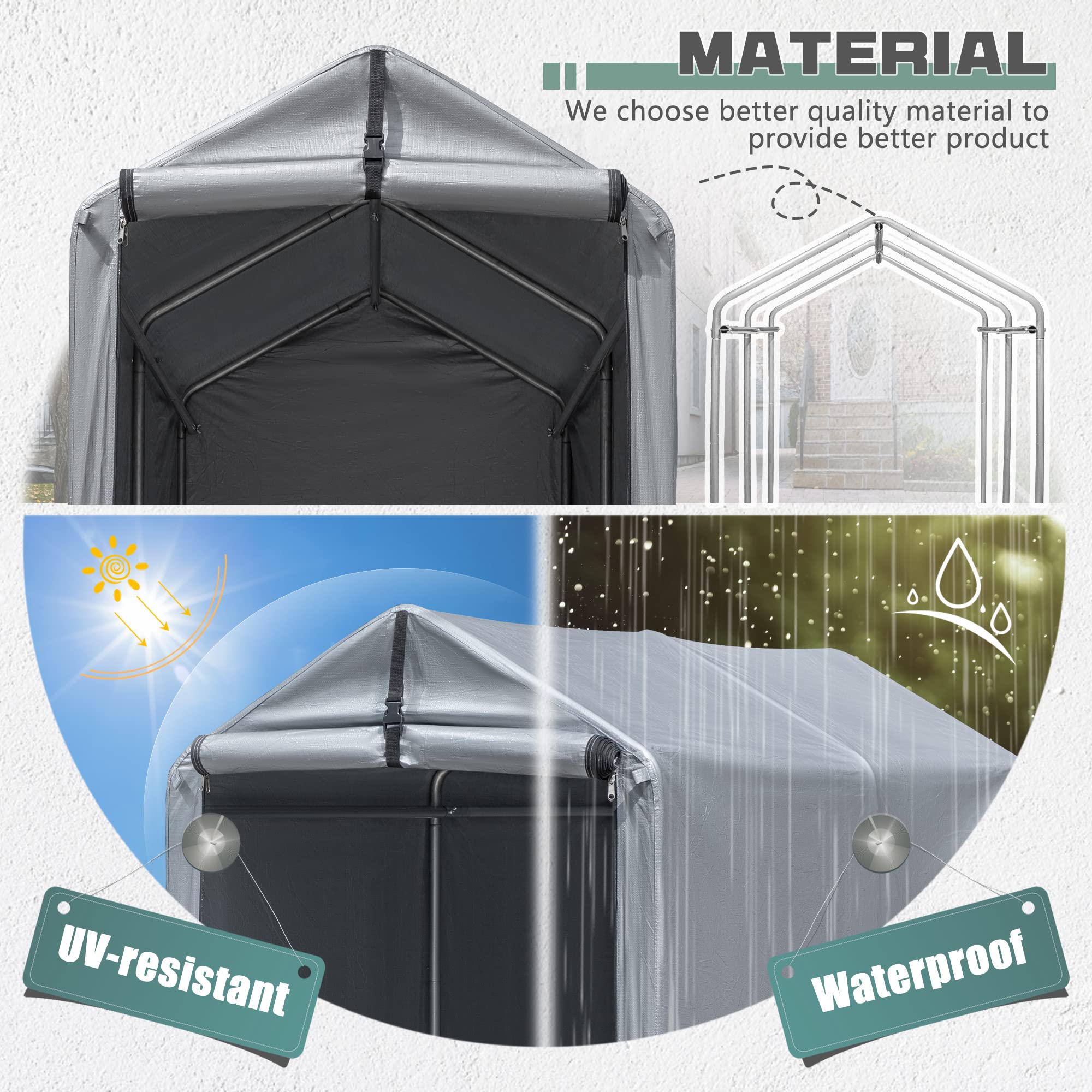 Flamaker Storage Shed 6' x 3' Metal Frame Outdoor Waterproof Carport Shelter with Rollup & Zipper Door Garage Tent for Bike, Motorcycle, Firewood