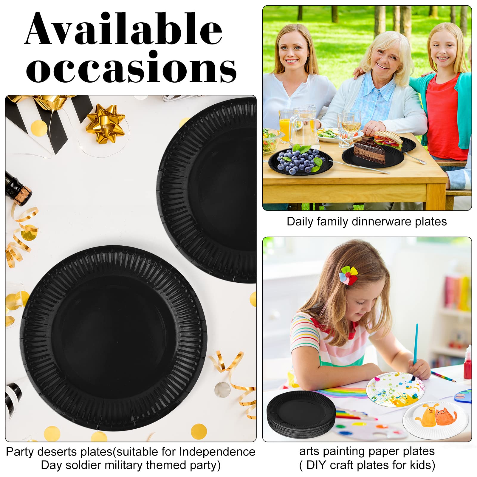 Zuazaor 50Pcs Disposable Black Paper Plates 7 Inches Graduation Halloween Party Plates Dessert Plates Round Paper Plate,Also for Weddings Birthdays Christmas Party Supplies (black)