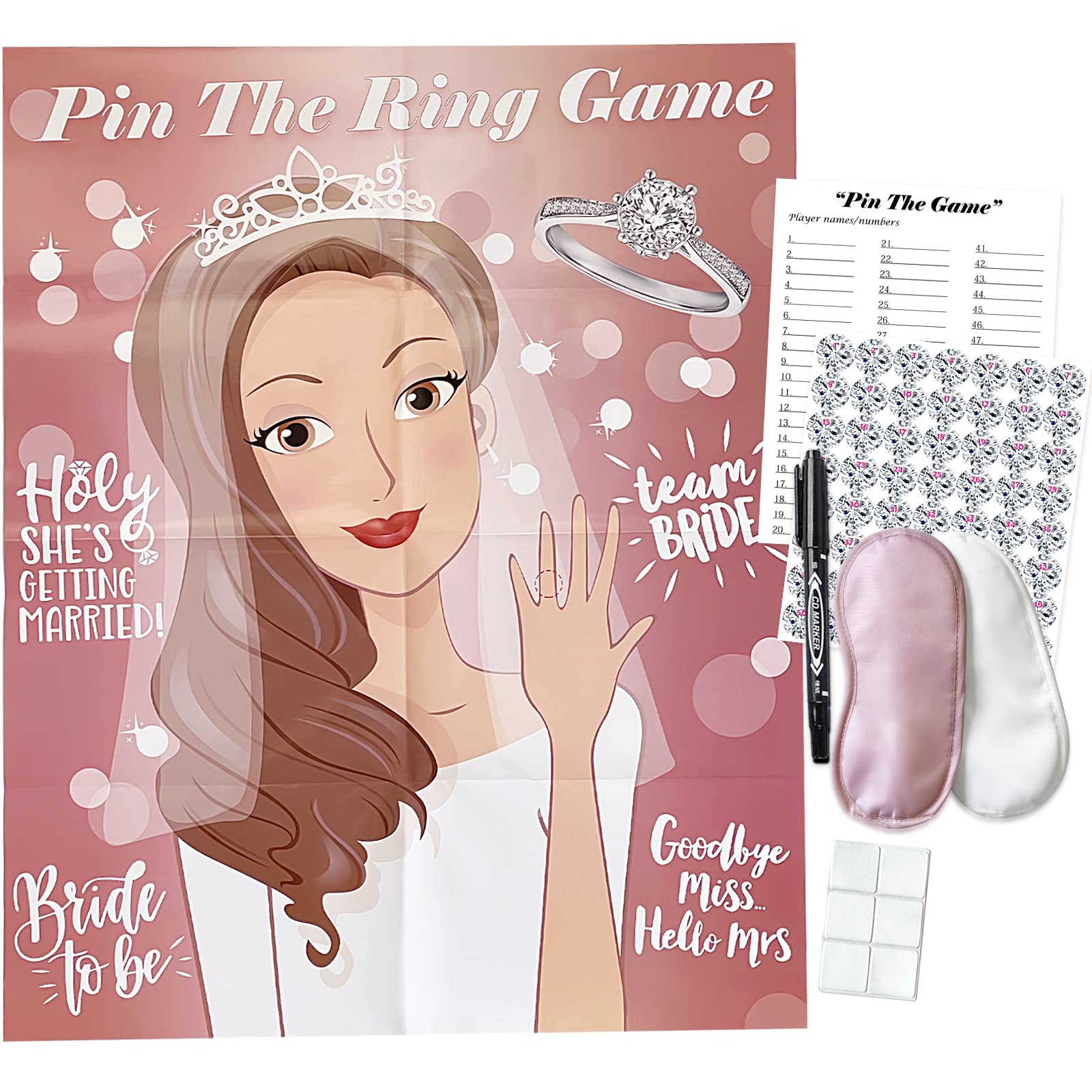 Bridal Shower Games, Pin The Ring On The Bride, Bridal Shower Engagement Wedding Shower Bachelorette Party Games 50 Guests