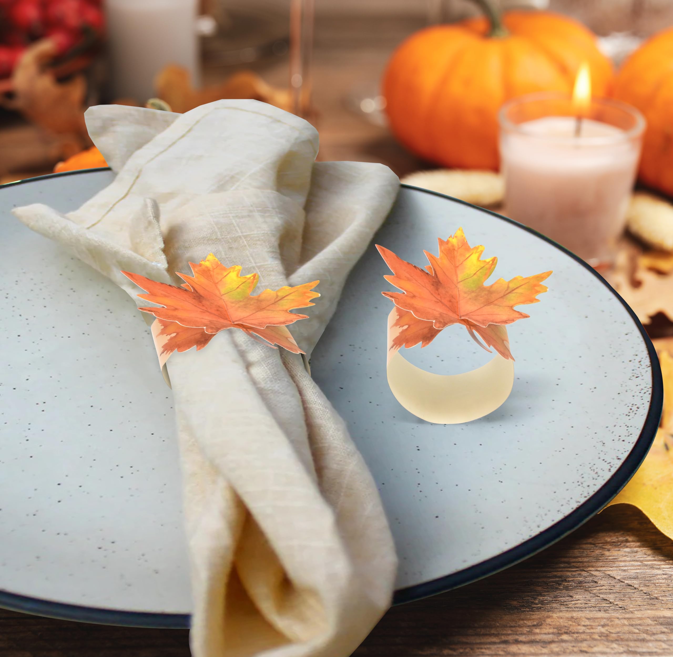 Gift Boutique 100 Pieces Thanksgiving Paper Rings Harvest Maple Leaves Napkin Ring Holders Fall Band for Autumn Home Kitchen Dining Table Holiday Dinner Wedding Party Supplies Table Decorations