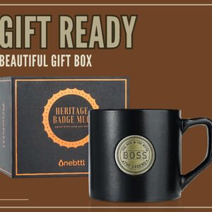 Onebttl Boss Gifts Coffee Mug for Men, Ceramic Mug with Golden Badge, 15oz/450ml Mug for Boss Day, Christmas, Retirement - Man Myth Legend