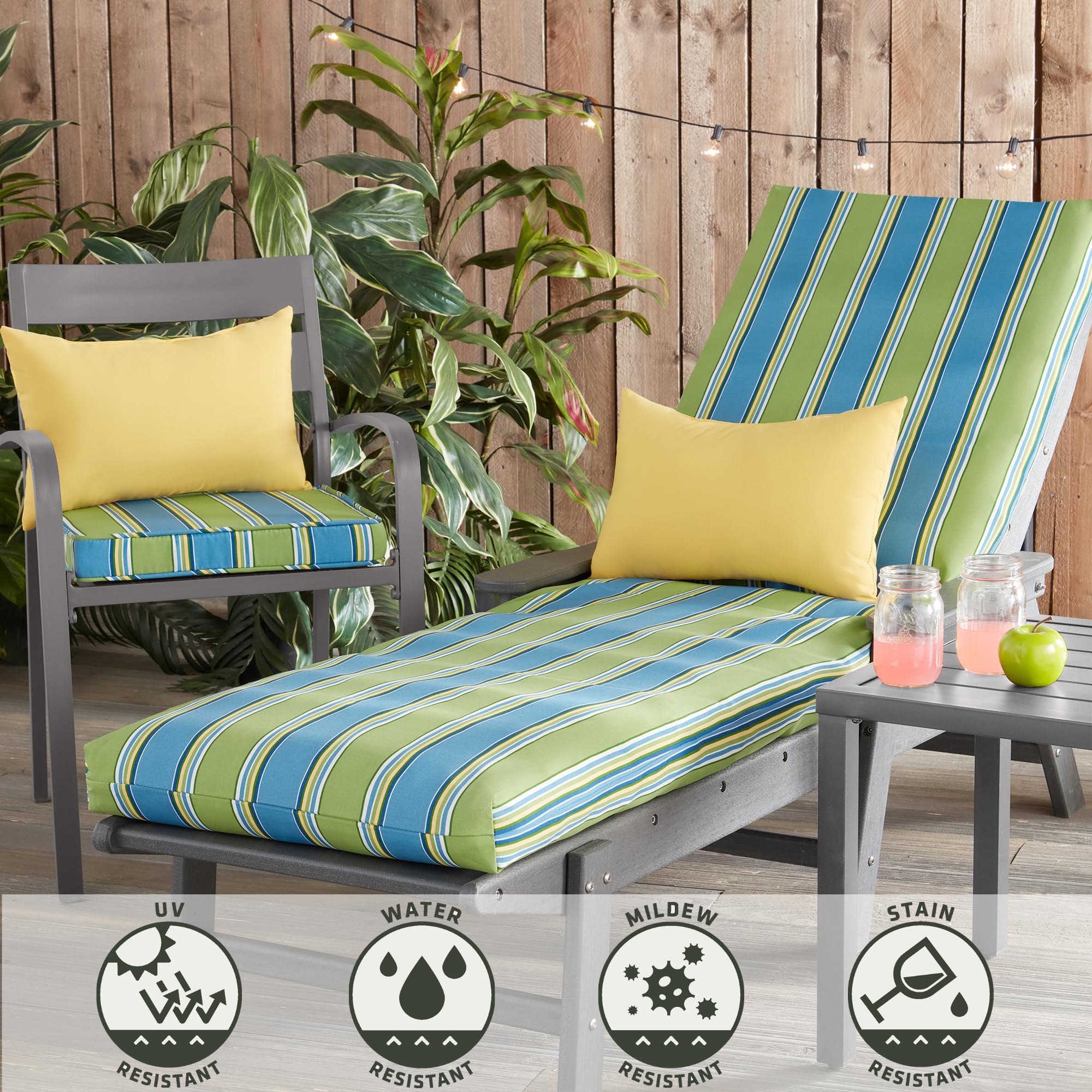 Greendale Home Fashions Outdoor 18-inch Square Reversible Seat Cushion, Belize Stripe 2 Count