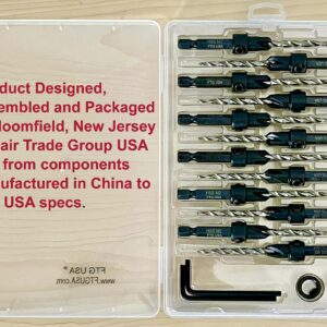 FTG USA Countersink Drill Bit Set for Wood with Tapered Drill Bit 12 Pc #8 (11/64")