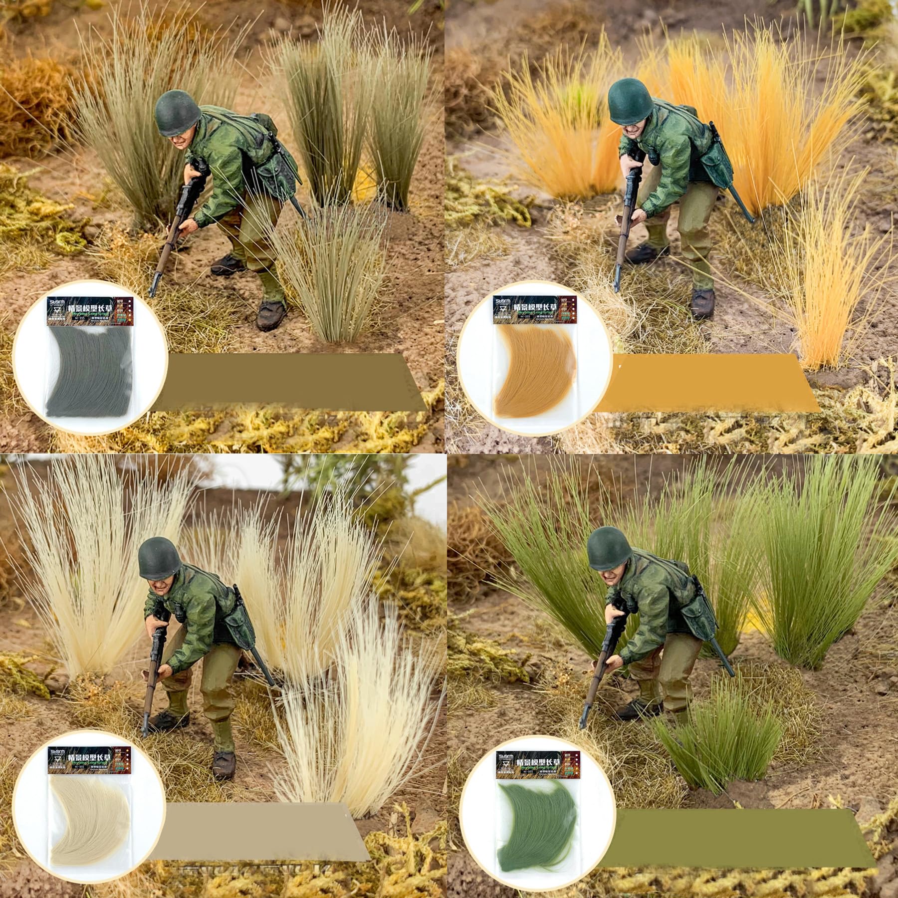 Cayway 4 Pack Simulation Grass Miniature Static Grass Model Grass Tufts Railway Artificial Grass for Train Landscape Railroad Scenery Sand Military Layout Model