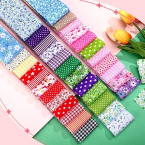 Moukeren 100 Pcs Floral Fabric Quilting Strips Colorful Cotton Fabric Patchwork Fabric Roll up 2.55 Inch Precut Plain Weave Fabric for DIY Craft Sewing(Stripe)