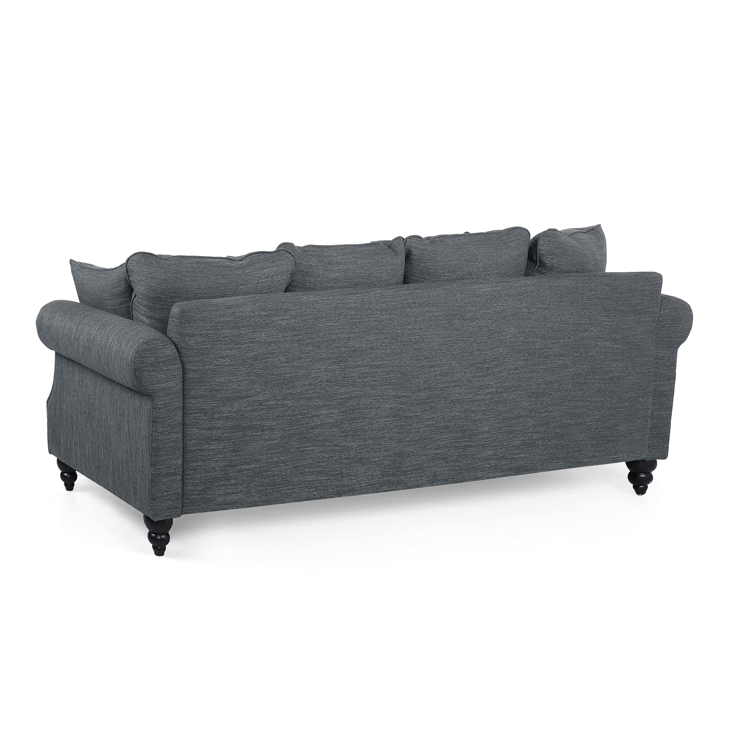 Christopher Knight Home Manbow Pillowback 3 Seater Sofa with Nailhead Trim - Charcoal/Dark Brown