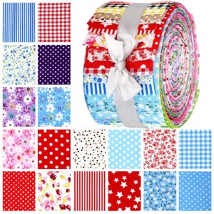 moukeren 100 pcs floral fabric quilting strips colorful cotton fabric patchwork fabric roll up 2.55 inch precut plain weave fabric for diy craft sewing(stripe)