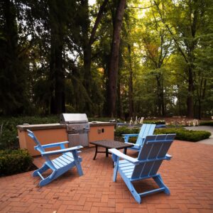 RESINTEAK Folding Adirondack Chair with Cup Holder - Extra Wide Comfort Seat, Patio Furniture for Outdoor Fire Pit, Deck, & Backyard, Newport Collection (Blue)