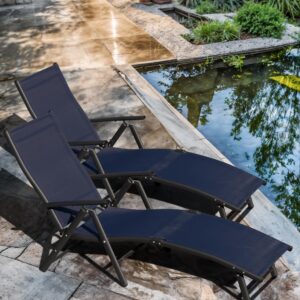 Flamaker Patio Lounge Chairs Adjustable Chaise Lounge Chairs Folding Outdoor Recliners Set of 2 for Beach, Pool and Yard (Blue)