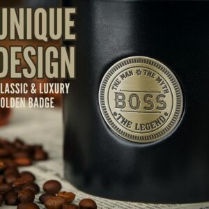 Onebttl Boss Gifts Coffee Mug for Men, Ceramic Mug with Golden Badge, 15oz/450ml Mug for Boss Day, Christmas, Retirement - Man Myth Legend