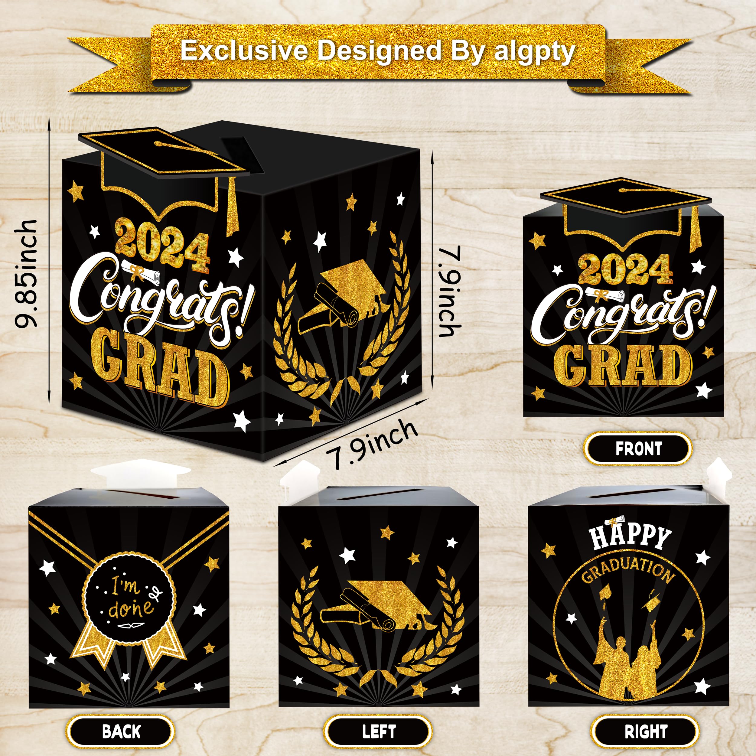 algpty Graduation Decorations Black and Gold 2024 - Guest Book Alternative, Graduation Cards Box with 36PCS Graduation Advice Cards, Signature Board Congrats Grad Decoration Graduation Supplies 2024