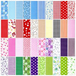 Moukeren 100 Pcs Floral Fabric Quilting Strips Colorful Cotton Fabric Patchwork Fabric Roll up 2.55 Inch Precut Plain Weave Fabric for DIY Craft Sewing(Stripe)